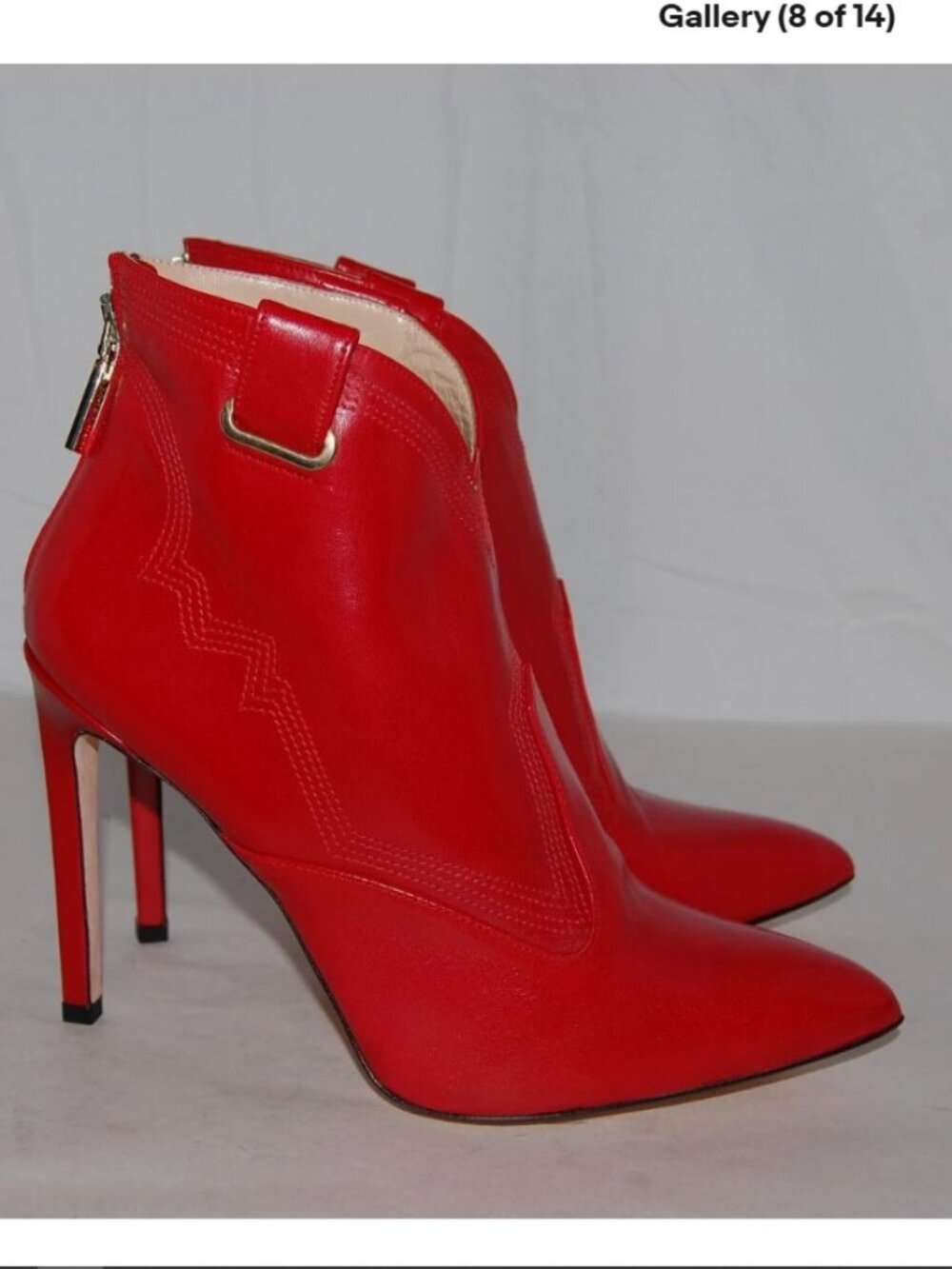 $495❤️ 41/10 MANGANO Red Real Leather High Heels Ankle Boots Bootie ITALY